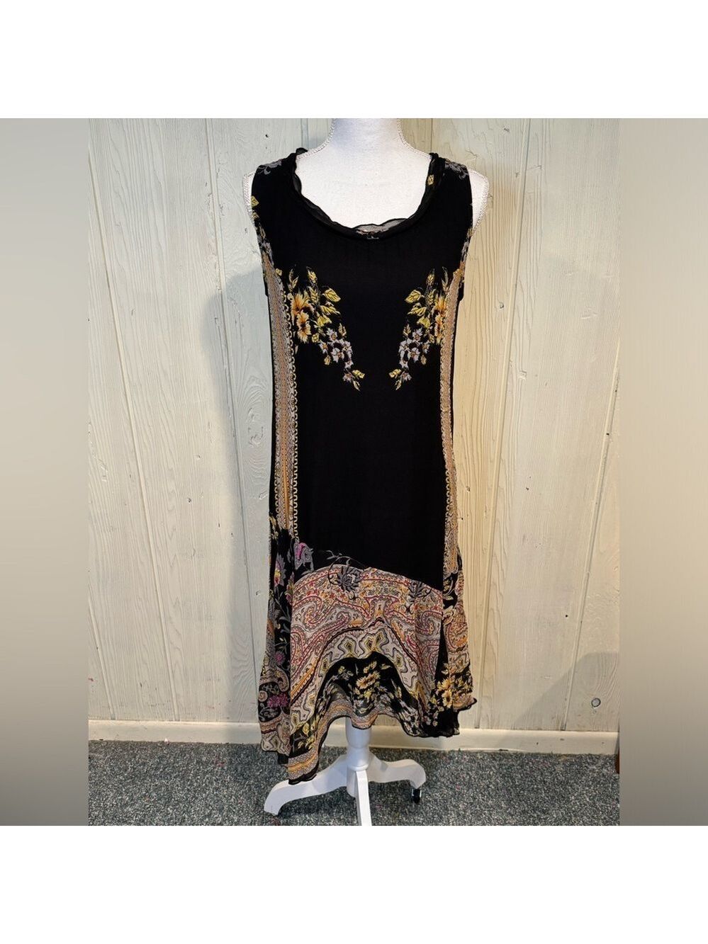 Exclusively for Signals Patchwork Dress, asymmetrical hem Vintage Boho. Small
